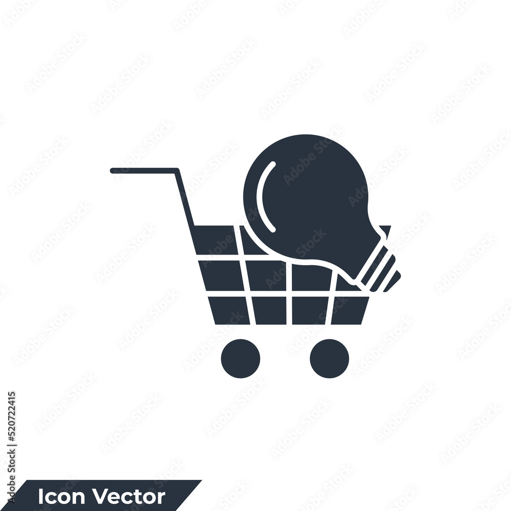 Poster e-commerce solution icon logo vector illustration. shopping cart and lightbulb symbol template for g