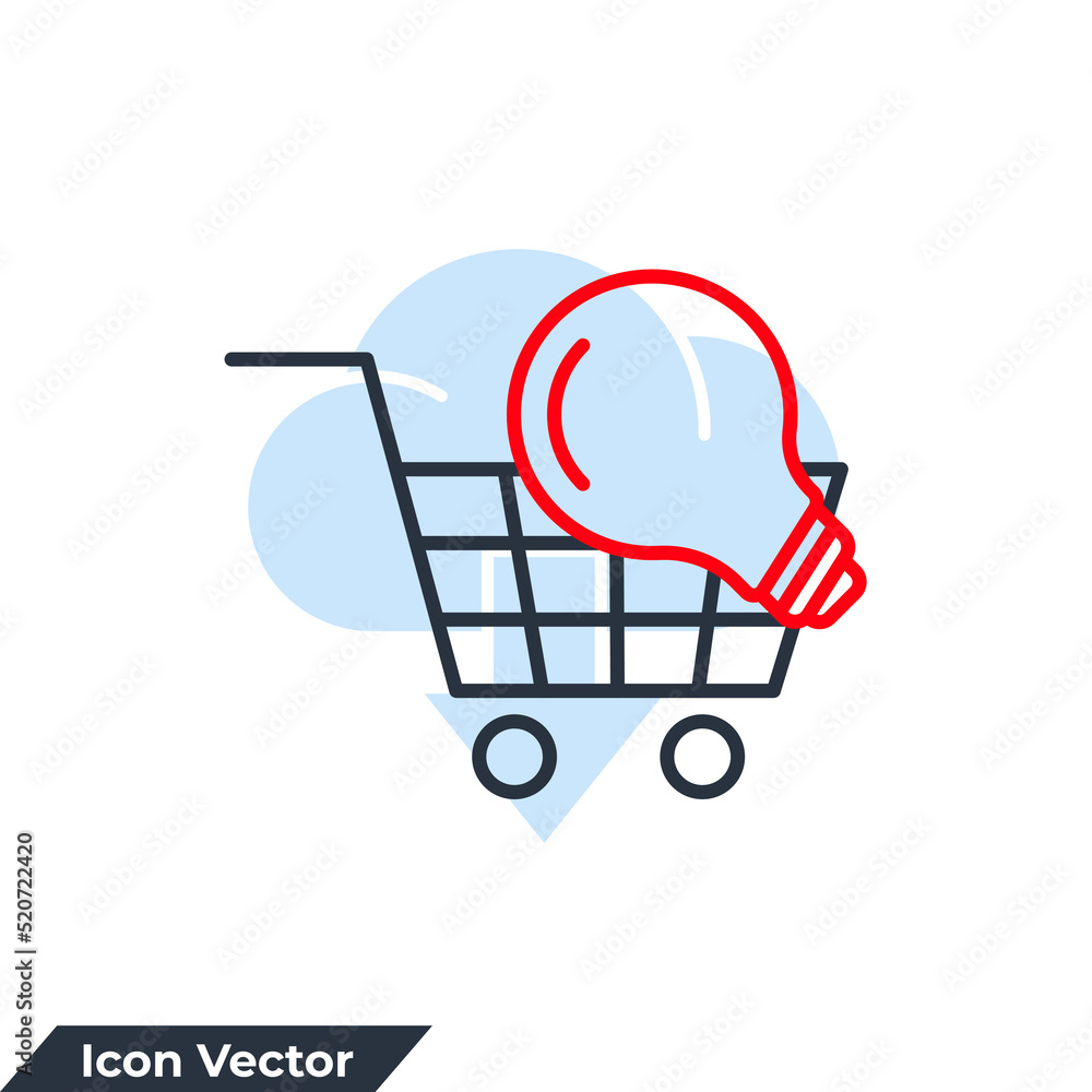 Poster e-commerce solution icon logo vector illustration. shopping cart and lightbulb symbol template for g