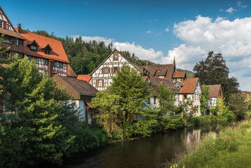 Fototapeta na wymiar Half-timbered houses in Schiltach in Black Forest, Kinzigtal, Baden-Württemberg, Germany