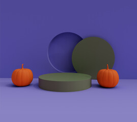 3d rendering of Halloween pumpkin side of podium, minimal Halloween background design element