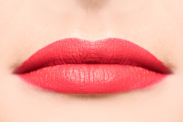 Sexy lips. Beautiful red lips. Beautiful makeup lips close up.