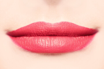 Beautiful red sexy lips. Beautiful makeup lips close up.