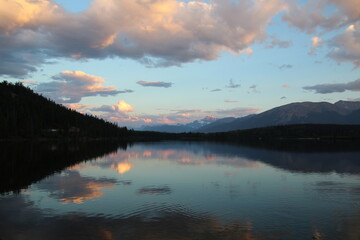 sunset over lake, Jasper National Park, Alberta