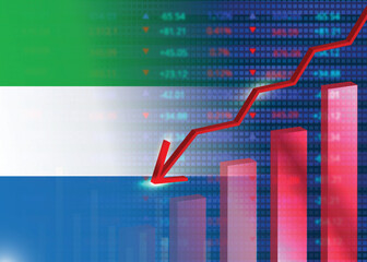 Economic crisis in Sierra Leone.Financial crisis concept.Sierra Leone flag with stock chart