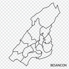 High Quality map of  Besancon is a city in France, with borders of the regions. Map districts of Besancon for your web site design, app, UI. EPS10.Print