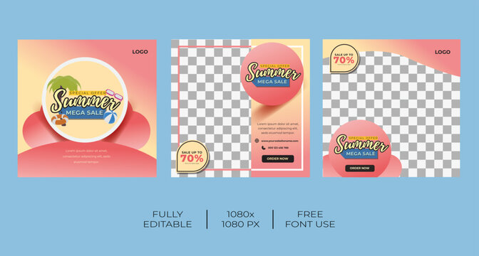 Summer sale template for social media template banner with pink colour