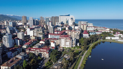 Obraz premium Top view of the new high-rise buildings in the city of Batumi 