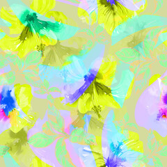 Abstract floral pattern, blurry flowers print