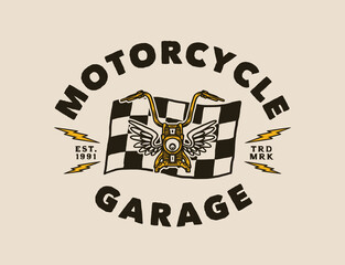 Hand Drawn Vintage style of Motorcycle and garage logo badge