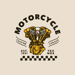Hand Drawn Vintage style of Motorcycle and garage logo badge