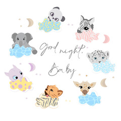 set of animals babies on clouds, good night baby animals set