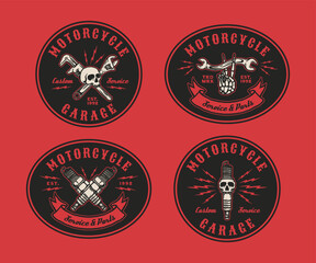 Set of Hand Drawn Vintage style Motorcycle and garage logo badge