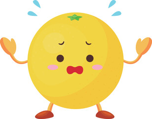 焦っているかわいいグレープフルーツのキャラクターのイラスト