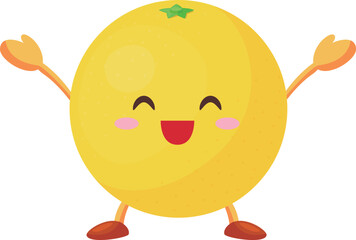 両手を挙げて喜ぶかわいいグレープフルーツのキャラクターのイラスト