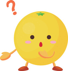 不思議そうな顔をしたかわいいグレープフルーツのキャラクターのイラスト