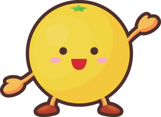 片手を挙げるかわいいグレープフルーツのキャラクターのイラスト