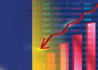 Economic crisis in Romania.Financial crisis concept.Romania flag with stock chart