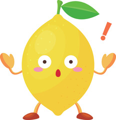 驚いているかわいいレモンのキャラクターのイラスト