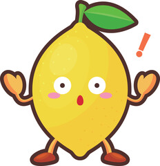 驚いているかわいいレモンのキャラクターのイラスト