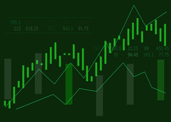 Dark green tone of color of stock market investment trading graph chart for financial investment or Economic trends business idea or report or rate. Vector illustration design.