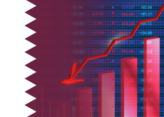 Economic crisis in Qatar.Financial crisis concept.Qatar flag with stock chart