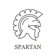 Spartan helmet line icon on white background. Editable stroke.