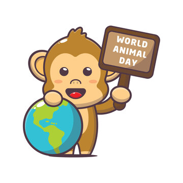 Cute monkey cartoon vector illustration in world animal day