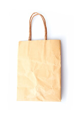 Paper bag isolated on white background , top view , flat lay.