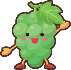 片手を挙げるかわいいマスカットのキャラクターのイラスト