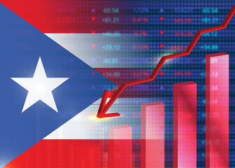 Fototapeta premium Economic crisis in Puerto Rico.Financial crisis concept.Puerto Rico flag with stock chart