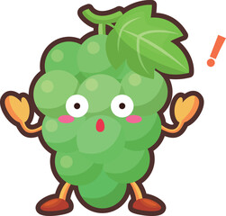驚いているかわいいマスカットのキャラクターのイラスト