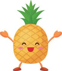 両手を挙げて喜ぶかわいいパイナップルのキャラクターのイラスト