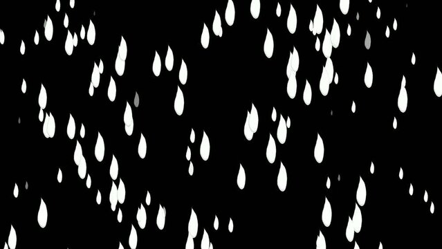 Animation cartoon white snow fall and rain water on Black background motion graphics.4K animated illuminated