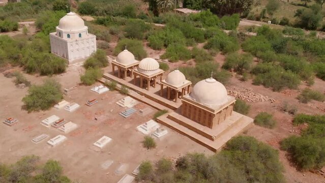 Aerial view of Chitorri Graveyard in Lahore, Pakistan is captured by drone.