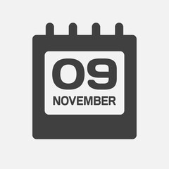 Icon day date 9 November, template calendar page