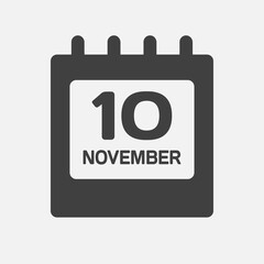 Icon day date 10 November, template calendar page