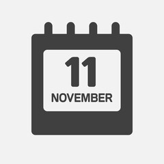 Icon day date 11 November, template calendar page