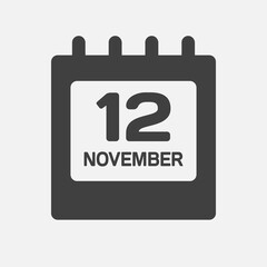 Icon day date 12 November, template calendar page