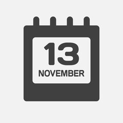 Icon day date 13 November, template calendar page
