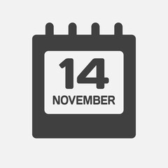Icon day date 14 November, template calendar page