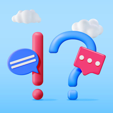 3d Question Exclamation Marks with Chat Bubbles