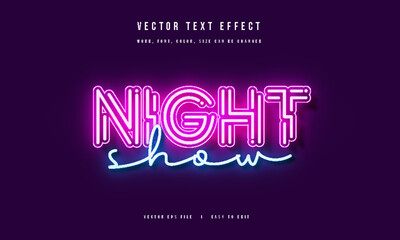 Neon light night show editable text effect retro and glowing