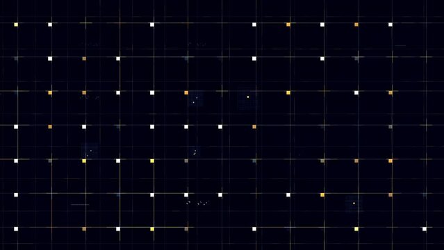 Futuristic digital overlay 4k blue gold teal orange yellow background technology internet concept sci fi grid pattern looping seamless