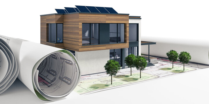 Einbindung von Solarmodulen in die Moderne Einfamilienhaus-Architektur in Planung