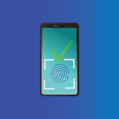 2d illustration MOBILE PHONE WITH FINGER PRINT
