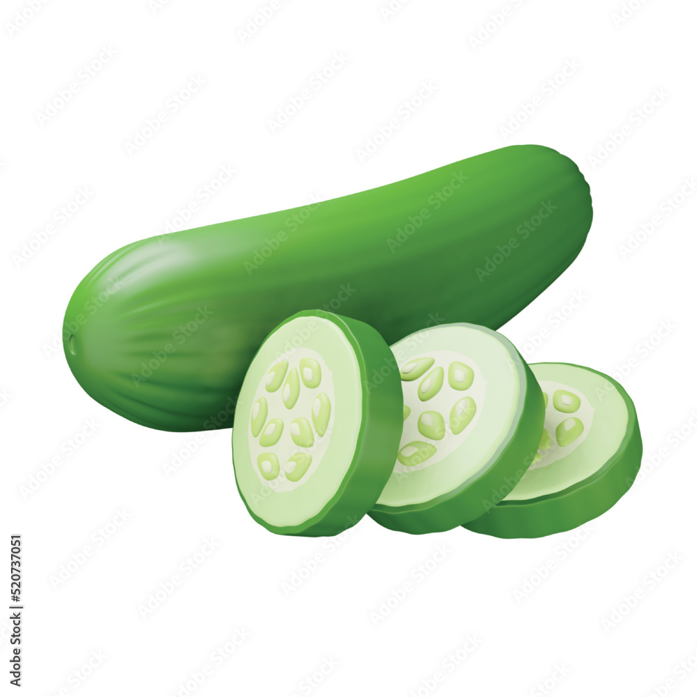 Aufkleber Cucumber 3d rendering isometric icon.