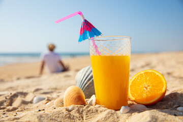 fresh cocktail on the beach- relaxation,  summer holiday concept