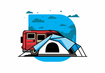 Van car and camping tent illustration design