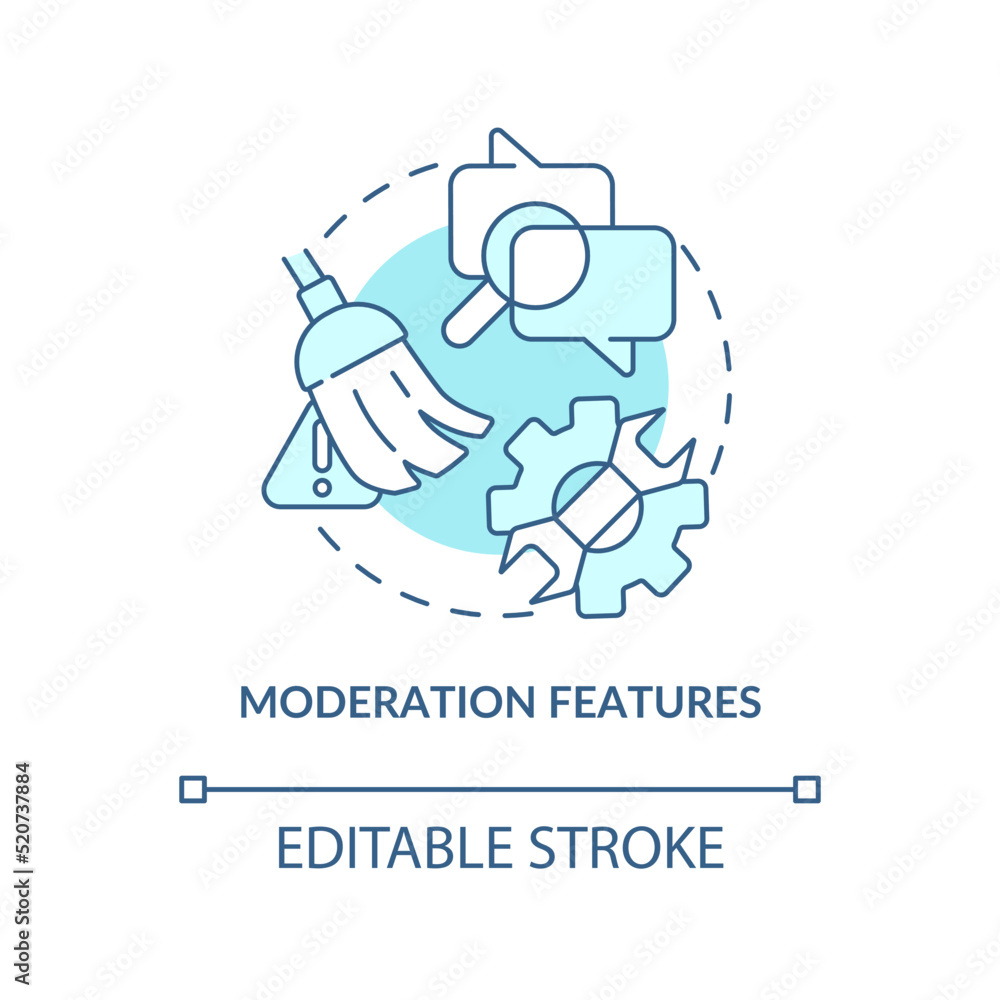 Poster moderation features turquoise concept icon. commenting system attribute abstract idea thin line illu