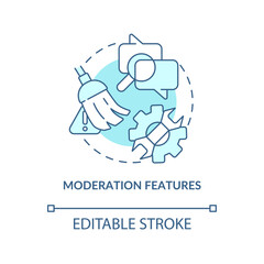 Moderation features turquoise concept icon. Commenting system attribute abstract idea thin line illustration. Isolated outline drawing. Editable stroke. Arial, Myriad Pro-Bold fonts used